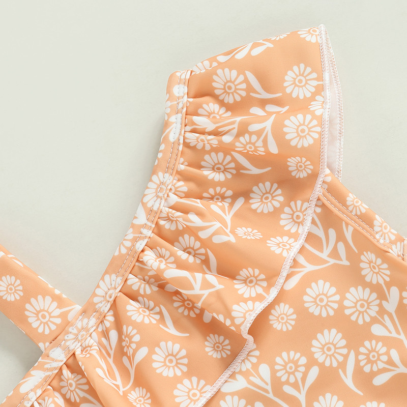 Vasaras jaundzimušo meiteņu peldkostīmi peldkostīmi 0-3 g. viena pleca volāni zābaki Kaktusa ziedu apdrukas bodiji Bikini pludmales apģērbi