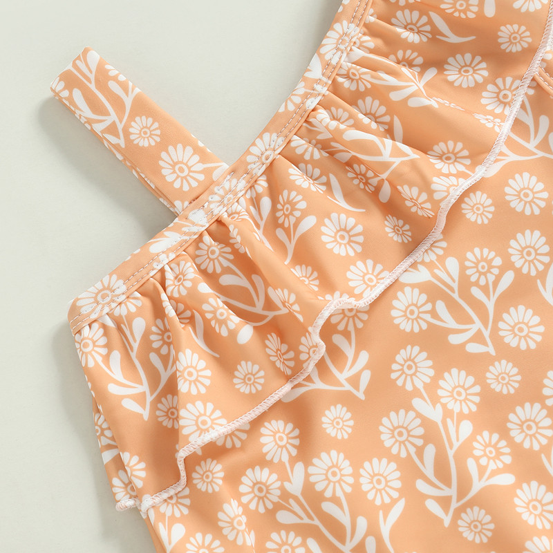 Vasaras jaundzimušo meiteņu peldkostīmi peldkostīmi 0-3 g. viena pleca volāni zābaki Kaktusa ziedu apdrukas bodiji Bikini pludmales apģērbi