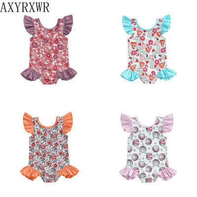 Fashion Summer Toddler Παιδικά βρεφικά κοριτσίστικα μαγιό 4 χρωμάτων Floral/Doughnut/Παγωτό/Shell Print Βολάν Κορμάκια Μαγιό