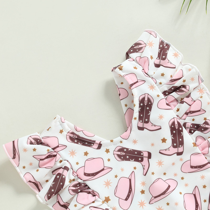 Modni ljetni kupaći kostimi za novorođenčad, djevojčice, kupaći kostimi, 0-24M, čizme, šeširi s printom, volanima, kupaći kostimi bez rukava, kupaći kostimi