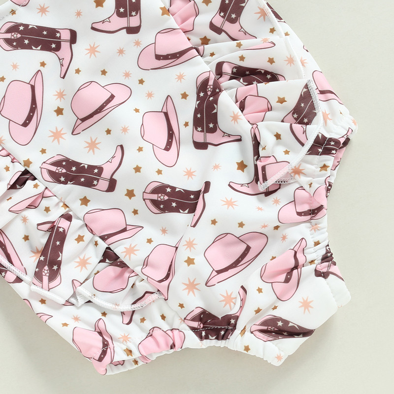 Modni ljetni kupaći kostimi za novorođenčad, djevojčice, kupaći kostimi, 0-24M, čizme, šeširi s printom, volanima, kupaći kostimi bez rukava, kupaći kostimi