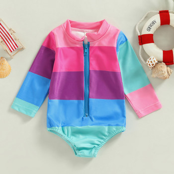 2023 Fashion Summer Toddler Παιδικά Κοριτσίστικα Μαγιό 1-5 ετών Ριγέ/Καρδιά στάμπα Φορμάκια παραλίας με μακρυμάνικο φερμουάρ