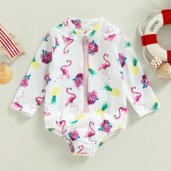 2023 Fashion Summer Toddler Παιδικά Κοριτσίστικα Μαγιό 1-5 ετών Ριγέ/Καρδιά στάμπα Φορμάκια παραλίας με μακρυμάνικο φερμουάρ