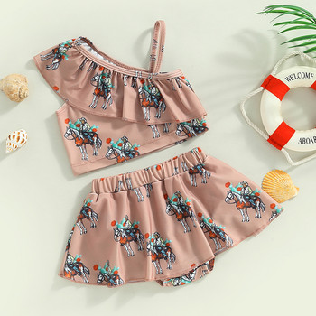 Fashion Summer Kids Baby Girl 2 τμχ Μαγιό Horse Print Ruffle Αμάνικο Crop Tops Tutu Φούστες Μαγιό Ρούχα παραλίας