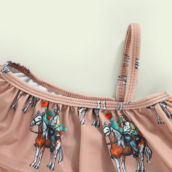 Fashion Summer Kids Baby Girl 2 τμχ Μαγιό Horse Print Ruffle Αμάνικο Crop Tops Tutu Φούστες Μαγιό Ρούχα παραλίας