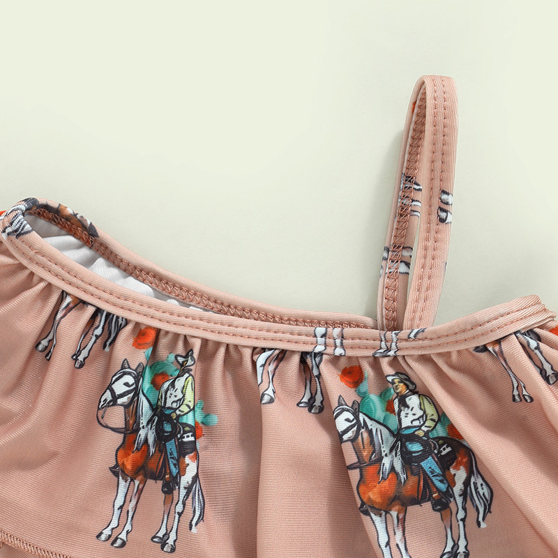 Modni ljetni dječji kupaći kostimi za djevojčice od 2 komada, majice bez rukava s volanima s uzorkom konja, tutu suknje, kupaći kostimi, odjeća za plažu