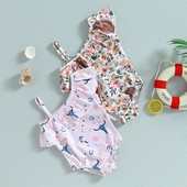 Modni Ljetni kupaći kostimi za malu djecu, djevojčice, govedo, cvjetni print, bez rukava, bodi na jedno rame, bikini odjeća za plažu