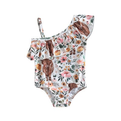 Modni Ljetni kupaći kostimi za malu djecu, djevojčice, govedo, cvjetni print, bez rukava, bodi na jedno rame, bikini odjeća za plažu