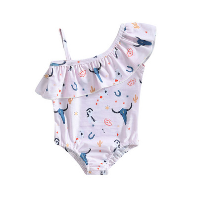 Modni Ljetni kupaći kostimi za malu djecu, djevojčice, govedo, cvjetni print, bez rukava, bodi na jedno rame, bikini odjeća za plažu