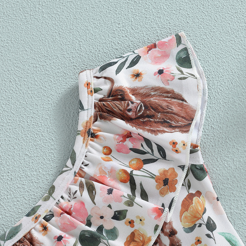 Modni Ljetni kupaći kostimi za malu djecu, djevojčice, govedo, cvjetni print, bez rukava, bodi na jedno rame, bikini odjeća za plažu