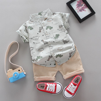 Καλοκαίρι 2020 νέο αγόρι χαριτωμένο βαμβακερό πουκάμισο κινουμένων σχεδίων κοντομάνικο κοστούμι casual παιδικά ρούχα Σετ για αγόρια 2 τεμάχια βρεφικά ρούχα