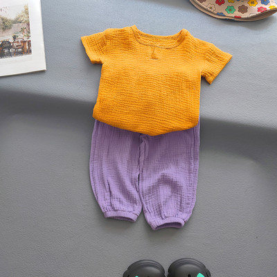 Dječja Odjeća Odijela Djevojčice Dječaci Jednobojne pamučne lanene majice i kompleti hlača Ljetni dječji ležerni dvodijelni kompleti za djevojčice Majice + hlače