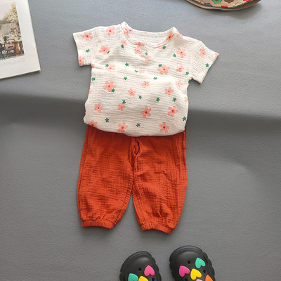 Dječja Odjeća Odijela Djevojčice Dječaci Jednobojne pamučne lanene majice i kompleti hlača Ljetni dječji ležerni dvodijelni kompleti za djevojčice Majice + hlače