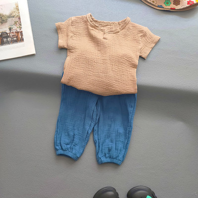 Dječja Odjeća Odijela Djevojčice Dječaci Jednobojne pamučne lanene majice i kompleti hlača Ljetni dječji ležerni dvodijelni kompleti za djevojčice Majice + hlače