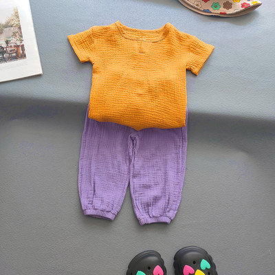 Dječja Odjeća Odijela Djevojčice Dječaci Jednobojne pamučne lanene majice i kompleti hlača Ljetni dječji ležerni dvodijelni kompleti za djevojčice Majice + hlače