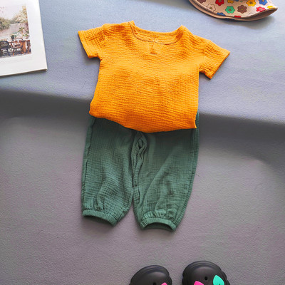 Dječja Odjeća Odijela Djevojčice Dječaci Jednobojne pamučne lanene majice i kompleti hlača Ljetni dječji ležerni dvodijelni kompleti za djevojčice Majice + hlače