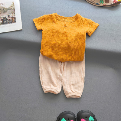 Dječja Odjeća Odijela Djevojčice Dječaci Jednobojne pamučne lanene majice i kompleti hlača Ljetni dječji ležerni dvodijelni kompleti za djevojčice Majice + hlače