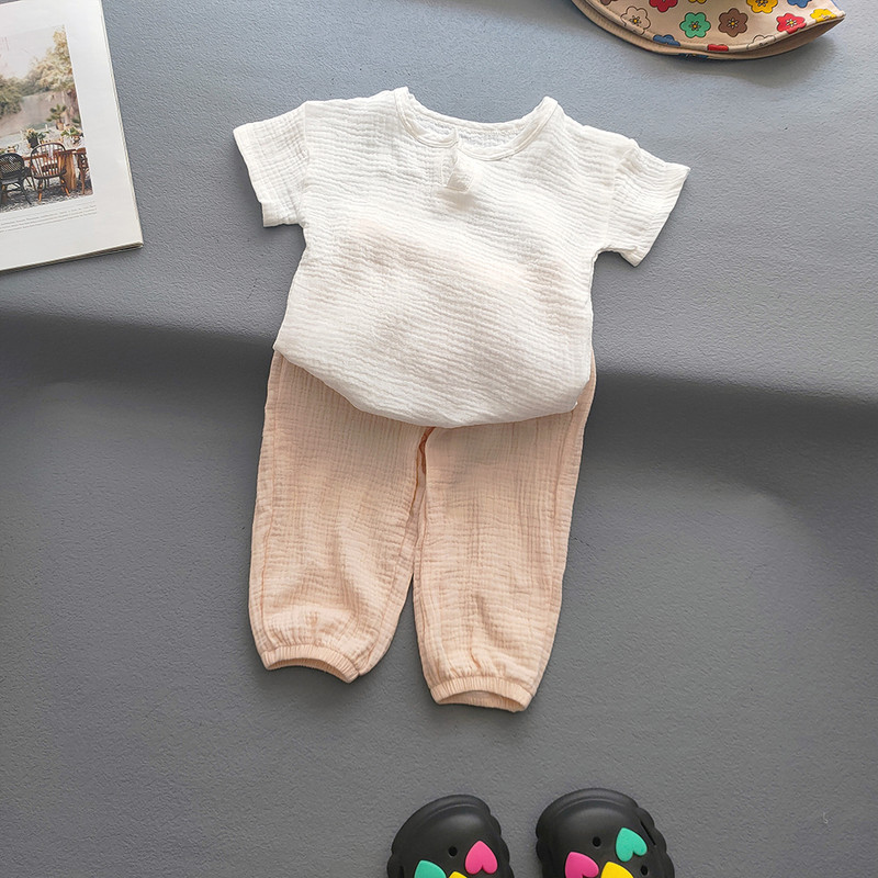 Dječja Odjeća Odijela Djevojčice Dječaci Jednobojne pamučne lanene majice i kompleti hlača Ljetni dječji ležerni dvodijelni kompleti za djevojčice Majice + hlače