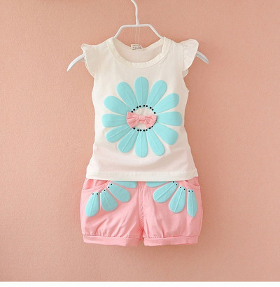 Ljetna dječja ležerna odjeća, odijelo, dječaci, djevojčice, slatki prsluk s cvijećem, kratke hlače, 2 kom/komplet, pamučna odjeća za malu djecu, dječje trenirke