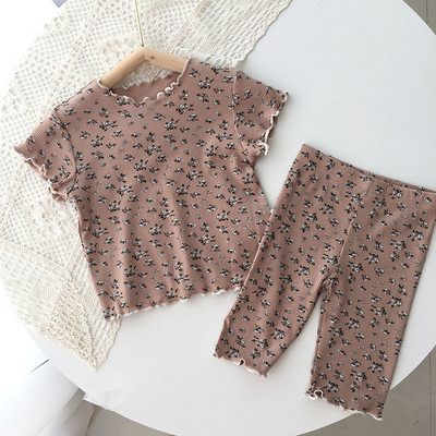 Nova spavaćica s cvjetnim odijelom, majice s punim printom za bebe, Ljetne majice za malu djecu, trendi komplet pidžama kratkih rukava, dječja kućna odjeća