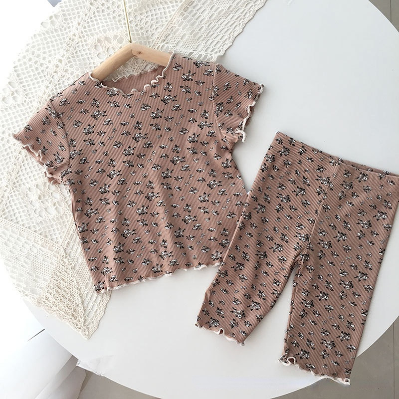 Nova spavaćica s cvjetnim odijelom, majice s punim printom za bebe, Ljetne majice za malu djecu, trendi komplet pidžama kratkih rukava, dječja kućna odjeća