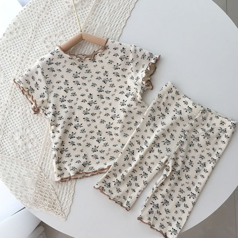 Nova spavaćica s cvjetnim odijelom, majice s punim printom za bebe, Ljetne majice za malu djecu, trendi komplet pidžama kratkih rukava, dječja kućna odjeća
