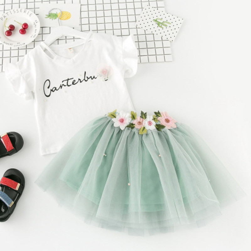 Tüdrukute lillekomplekt Lasteriiete ülikond lühikeste varrukatega särk T-särk Lühikesed püksid 2-osaline komplekt Printsessi puhvseeliku komplekt