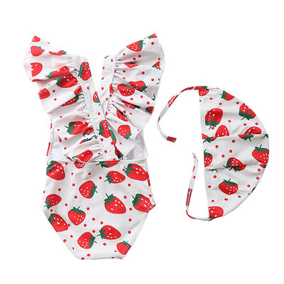 Happyflute 2~8Y mažiems kūdikiams maudymosi kostiumėlis mergaičių vienetas mergaičių maudymosi kostiumėlis su skrybėle Vaikiški maudymosi kostiumėliai Vaikiški paplūdimio drabužiai maudymosi kostiumėlis