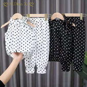 2 TK beebitüdrukute rõivakomplektid suvised varrukateta täpilised laste tüdrukute riided šifoonist särgid + püksid, komplektid lastele vabaaja ülikonnad