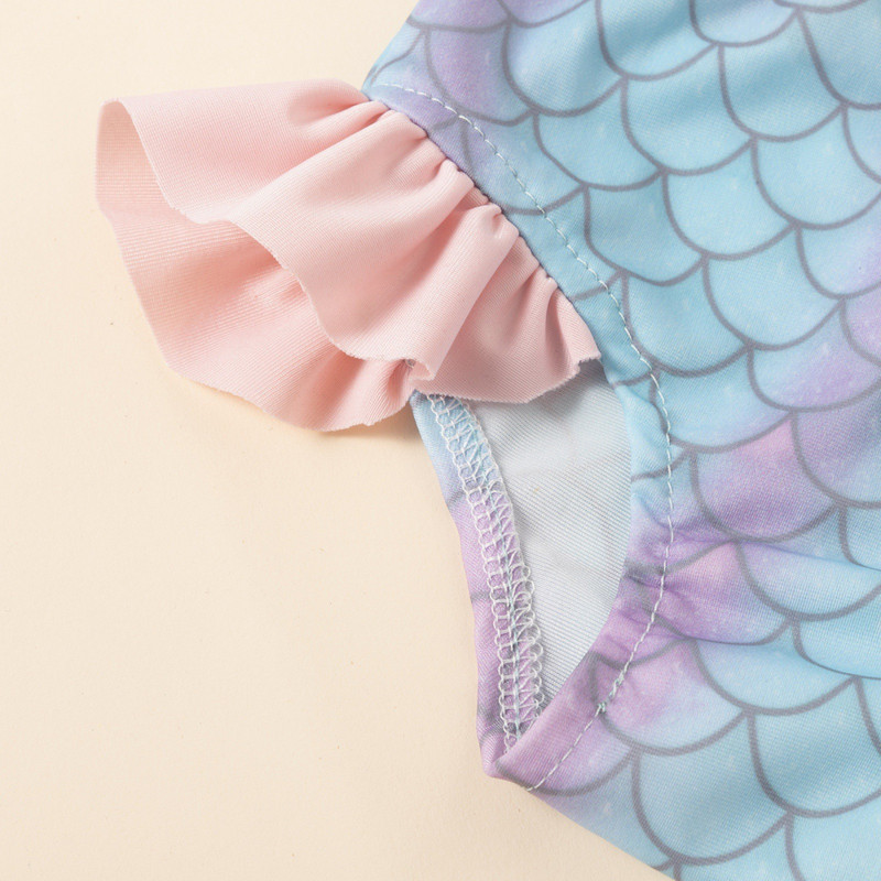 Dječji kupaći kostim u obliku sirene za malu djevojčicu, 2 kom. Dječji kupaći kostim s naborima, kratki gornji dio + donji dio bikinija + traka za glavu, dječje sunčano odijelo 6M-4Y