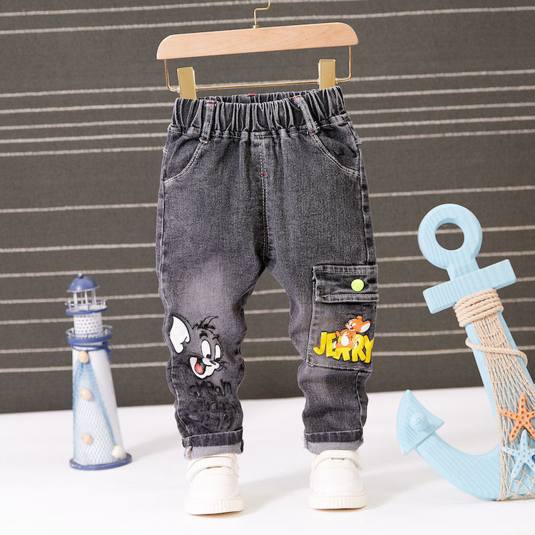 2023. Proljetna moda za dječake Traperice Dječje ležerne hlače Slova iz crtanih filmova Dječje elastične traper hlače za dječake Jesen Dječje traperice 1-7Y