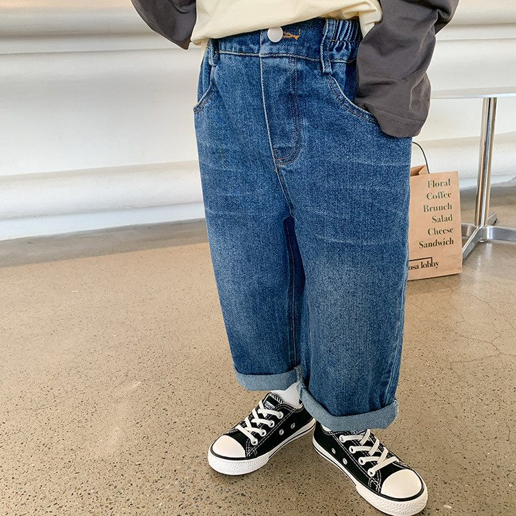 Tavaszi őszi Uniszex Gyermekek Homokmosott farmer fiúk és lányok Egygombos egyenes farmernadrág