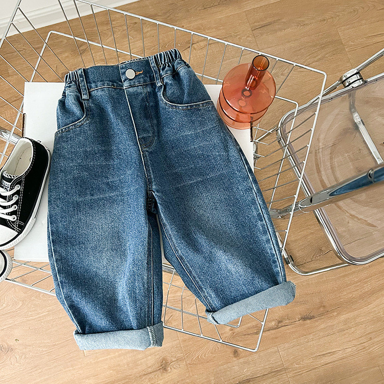 Tavaszi őszi Uniszex Gyermekek Homokmosott farmer fiúk és lányok Egygombos egyenes farmernadrág