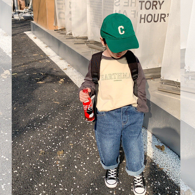 Tavaszi őszi Uniszex Gyermekek Homokmosott farmer fiúk és lányok Egygombos egyenes farmernadrág