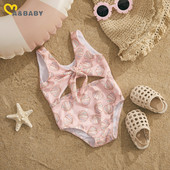 Ma&baby 6M-3R Detské plavky, letné, s mašľou, kvetinovou potlačou, bez rukávov, plážové plavky D01