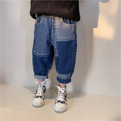 Korea stiilis uued laste teksad Kevad-sügis poisid Mood Hole sirge silinder vabaaja teksad elastne vöökoht lastele lahtised püksid