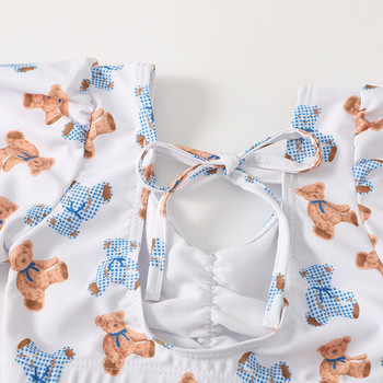 3 τμχ Παιδικά ρούχα Κοριτσίστικα μαγιό Καλοκαιρινό χαριτωμένο καρτούν Bear Print Top+Καρό σορτς κοστούμι για βρεφικά κοντομάνικα παιδικά ρούχα