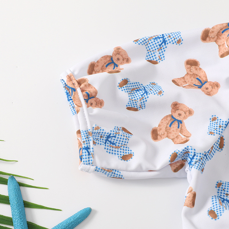 3db Gyerekruhák Lányok Fürdőruha Nyári Aranyos Rajzfilm Medve Print Top+Plaidos Rövidnadrág Öltöny Baba Rövid ujjú Gyermekruházat