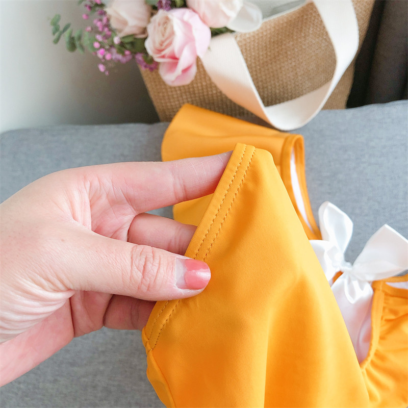 Dječja odjeća, kupaći kostimi za djevojčice, ljetna mašna, čvrsti kupaći kostim s naborima bez leđa za bebe, modna jednodijelna dječja odjeća