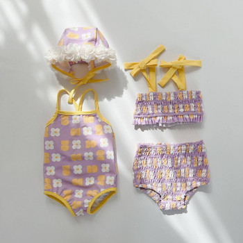 RiniLucia Летни бански костюми за новородени момичета, разделени на цветя, плажна ваканция в корейски стил, бебета, плисирани бански костюми, детски дрехи