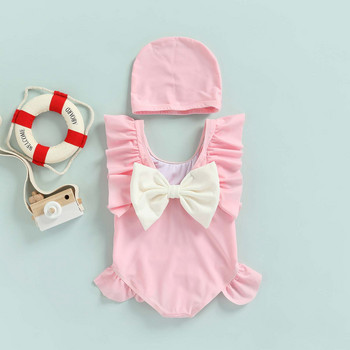 1-6Y Summer Infant Toddler Baby Kid Girls Swimsuit Bow Backless Ruffle Бански костюм за момиче Плажно облекло Бански костюм D01