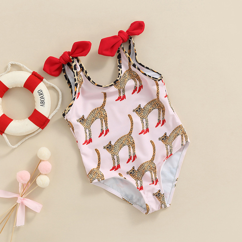 Gyerekek baba lányok fürdőruha nyári fürdőruha aranyos rajzfilm állatmintás ujjatlan kötszer háromszög fürdőruha strandruha fürdőruha