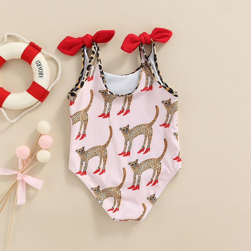 Gyerekek baba lányok fürdőruha nyári fürdőruha aranyos rajzfilm állatmintás ujjatlan kötszer háromszög fürdőruha strandruha fürdőruha