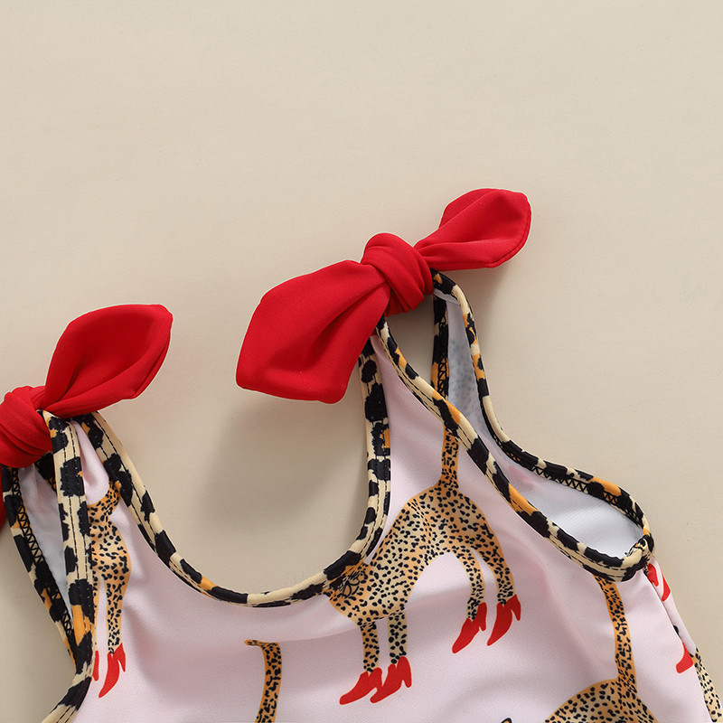 Gyerekek baba lányok fürdőruha nyári fürdőruha aranyos rajzfilm állatmintás ujjatlan kötszer háromszög fürdőruha strandruha fürdőruha