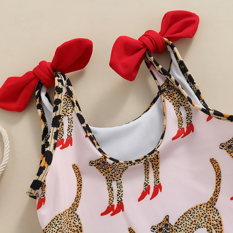 Gyerekek baba lányok fürdőruha nyári fürdőruha aranyos rajzfilm állatmintás ujjatlan kötszer háromszög fürdőruha strandruha fürdőruha