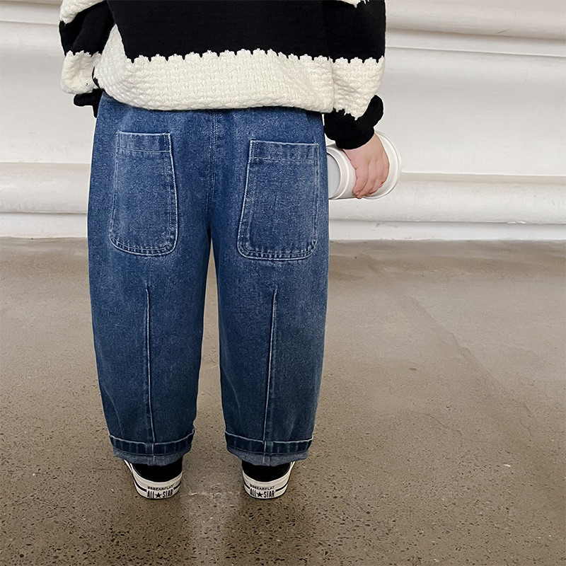 Proljeće 2023. Jednobojne ravne traperice za dječake, široke ležerne hlače za djecu