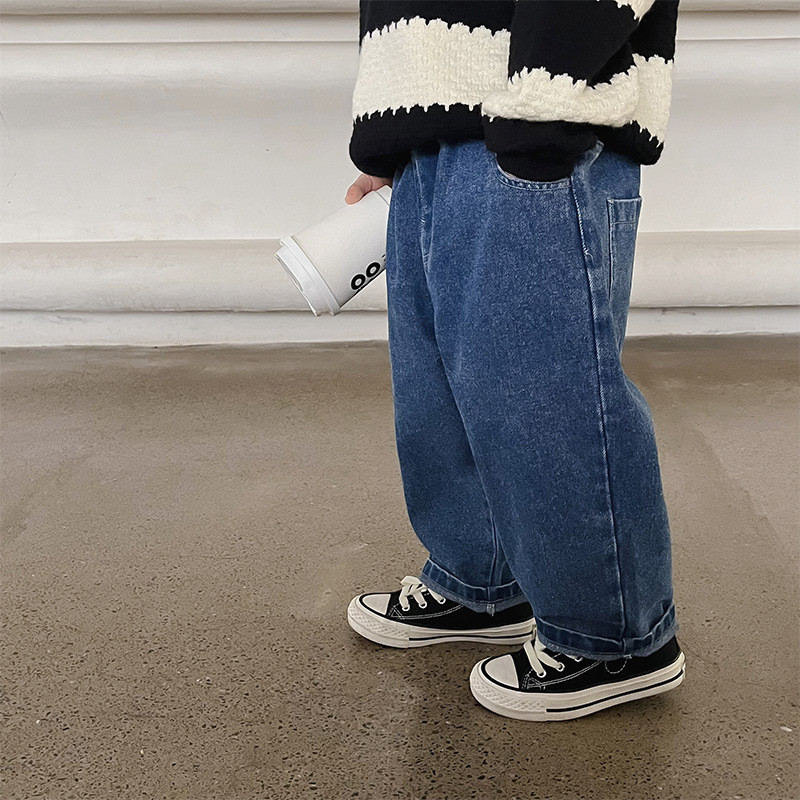 Proljeće 2023. Jednobojne ravne traperice za dječake, široke ležerne hlače za djecu