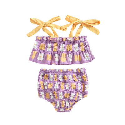 Tregren, slatki dječji bikini set za djevojčice, slatki kupaći kostim s naborima i cvjetnim uzorkom, kupaći kostim kontrastne boje, ljetni kupaći kostim za plažu