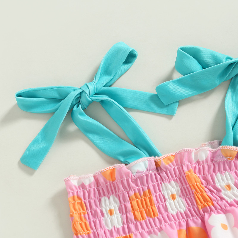 Tregren, slatki dječji bikini set za djevojčice, slatki kupaći kostim s naborima i cvjetnim uzorkom, kupaći kostim kontrastne boje, ljetni kupaći kostim za plažu