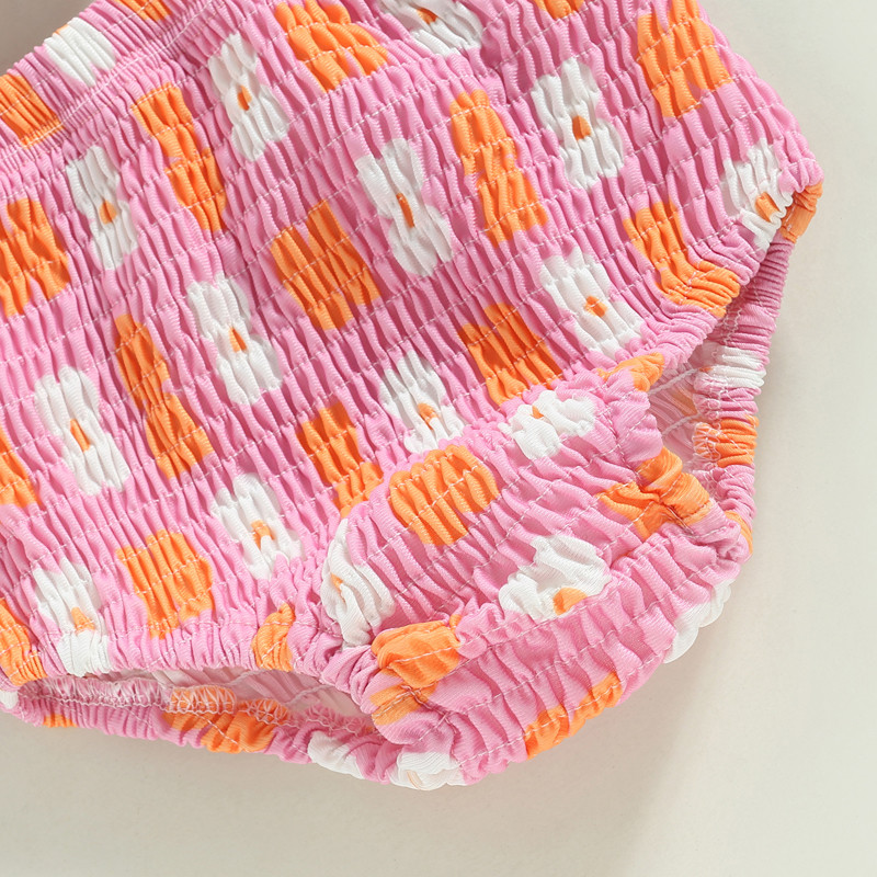 Tregren, slatki dječji bikini set za djevojčice, slatki kupaći kostim s naborima i cvjetnim uzorkom, kupaći kostim kontrastne boje, ljetni kupaći kostim za plažu